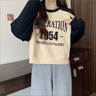 Jret長(zhǎng)袖慵懶風(fēng)無(wú)帽衛(wèi)衣女小個(gè)子秋秋2025新款設(shè)計(jì)感小眾上衣學(xué)生 黑拼杏版 L 建議(105-120斤) 曬單實(shí)拍圖