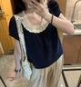 漫蔻依夏季新款學(xué)院風(fēng)軟妹甜美蕾絲花邊襯衫上衣女學(xué)生韓版百搭短袖襯衣 藏青色 M 【關(guān)注店鋪送小禮物】 曬單實(shí)拍圖