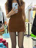 VEOX夏季純欲女裝小個(gè)子辣妹U領(lǐng)辣妹緊身顯瘦背心裙子包臀吊帶連衣裙 棕色 L 曬單實(shí)拍圖