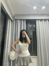 妙奕嘉帶胸墊吊帶背心女純欲風(fēng)上衣辣妹美背文胸一體可外穿內搭打底蕾絲蕾絲褶皺V領(lǐng)褶皺吊帶【白色】均碼 【建議80-120斤】 曬單實(shí)拍圖