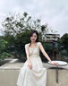 爾山集一字肩波點連衣裙夏季女裝法式方領(lǐng)小飛袖A字溫柔中長款裙子 【杏色】M 曬單實拍圖