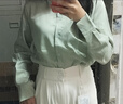 緞面襯衫女春秋氣質(zhì)通勤襯衣寬松顯瘦慵懶休閑垂感上衣J8619 綠色 XL （130-150斤） 曬單實(shí)拍圖
