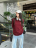 回力酒紅色長(cháng)袖t恤女2025新款秋純棉內搭休閑打底衫胖mm顯瘦正肩上衣 曬單實(shí)拍圖