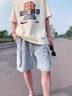 百鵲亭美式工裝牛仔短褲男2025夏季潮牌寬松復(fù)古休閑五分褲子男 淺藍(lán)色 XL 曬單實(shí)拍圖