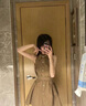衣然呈品連衣裙女夏季新款美式高街潮牌襯衫掛脖后背蝴蝶結(jié)無袖收腰短裙女 卡其色 M 【建議90-105斤】 曬單實(shí)拍圖