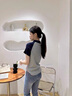 clotho Rennie品牌女裝短袖T恤女2025夏季新款韓版簡約polo領(lǐng)撞色拼接休閑上衣 灰色 M 曬單實(shí)拍圖