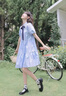 JRET大碼女裝韓版寬松遮肚子連衣裙女夏季胖妹妹顯瘦減齡學院風中長裙 藍色 L 【建議100-120斤】 曬單實拍圖