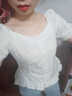 PMOG設計小眾法式復古方領(lǐng)泫雅短款泡泡袖T恤女夏藍色半袖BM上衣 白色 L 曬單實(shí)拍圖