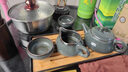 艾瑩嘉龍泉青瓷功夫茶具套裝手工哥窯鐵胎冰裂套組家用客廳整套陶瓷茶器 深灰色 鐵胎藏青 10件 曬單實(shí)拍圖