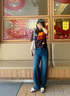 Teenie Weenie小熊牛仔褲女2025春季新款學(xué)院休閑基礎直筒長(cháng)褲子 深藍色 S (160) 曬單實(shí)拍圖