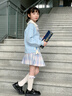 安妮優(yōu)兒女童JK套裝春秋2025秋裝新款學(xué)院風(fēng)韓版百褶裙毛衣開(kāi)衫三件套洋氣 藍色三件套（裙子+襯衣+開(kāi)衫） 120 曬單實(shí)拍圖
