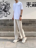 楠笙記白色直筒休閑長(cháng)褲子男士學(xué)生新款春夏季垂感拖地闊腿寬松運動(dòng)衛褲 杏色 XL 曬單實(shí)拍圖