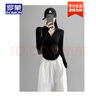 羅蒙品牌彈力緊身翻領(lǐng)T恤女 2025新款歐美風(fēng)修身性感收腰短款運(yùn)動服 黑色春夏 L (111-120斤) 曬單實(shí)拍圖