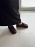 啄木鳥(niǎo)皮鞋女秋季新款牛筋軟底復古厚底牛皮女鞋真皮寬腳單鞋坡跟媽媽鞋 深棕色 37 曬單實(shí)拍圖