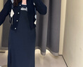 UR2025春季新款女裝美式復古字母開衩吊帶連衣裙UYY750038 墨藍 M 曬單實拍圖