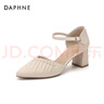 達芙妮（DAPHNE）包頭涼鞋女粗跟夏季新款法式一字帶單鞋名媛高跟鞋 米白色 6cm 37 (235mm) 標準碼 曬單實(shí)拍圖