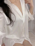 浪莎（LangSha）老公喜歡大碼睡衣女夏款情調(diào)高級(jí)感男友風(fēng)襯衫情侶透明薄款家居服 白色[含T褲]+白開(kāi)檔襪 均碼 [建議80-130斤]保密發(fā)貨 速發(fā) 曬單實(shí)拍圖