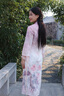 逸紅顔（E.Beauty）瑰顏2025秋新款浪漫櫻花定位花修身顯瘦針織復古改良旗袍 石竹粉 L 曬單實(shí)拍圖