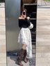 莫代爾不規(guī)則白色蕾絲半身裙女2025夏季新款高腰顯瘦蛋糕裙小個子中長裙 白色 M 曬單實拍圖