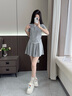 Semir套裝女短款假兩件上衣松緊腰傘裙2025夏季新款時(shí)尚兩件套氣質(zhì) 淺花灰00202 S 曬單實(shí)拍圖