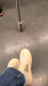 快樂瑪麗（J&M）樂福鞋女春季厚底單鞋百搭懶人一腳蹬休閑平底松糕鞋 米色 38  曬單實拍圖