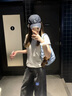 QGF字母刺繡小標(biāo)條紋正肩短袖女生夏季新款設(shè)計(jì)感小眾休閑純棉T恤衫 灰色 M 【建議90-110斤】 曬單實(shí)拍圖