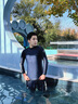 拓勝男士泳褲長(cháng)袖泳衣沙灘沖浪套裝防尷尬游泳褲潛水彈力防曬 【暗光字母沖浪服】上衣+褲子 3XL 曬單實(shí)拍圖