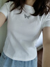 梵希蔓白色正肩短袖T恤女2025年夏修身顯瘦別致印花短款上衣 米白色  S  曬單實拍圖