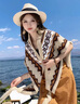 溥畔披肩女波西米亞外搭毛線三角流蘇披肩女青海西藏云南披風(fēng)斗篷民族 淺咖色 曬單實(shí)拍圖