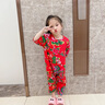 迪士尼（Disney）東北大花女童睡衣兒童夏季男童寶寶花衣服連體棉綢睡衣兒童中國風(fēng) 熱售紅色 大花 80 身高70-80cm年齡1-2歲 曬單實(shí)拍圖