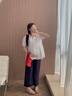 ELLIE & LUKE孕婦褲子夏季薄款外穿2025新款仿牛仔闊腿褲夏裝小個子孕期九分褲 暗夜藍(lán) L 曬單實拍圖