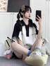 DGOV寬松胖妹妹美式學(xué)院風(fēng)短袖T恤女夏季撞色拼接polo領(lǐng)體恤圓領(lǐng)上衣 黑白拼接 S 曬單實(shí)拍圖