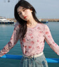 三彩大碼女裝2025春季新款浪漫花卉圓領(lǐng)T恤長袖套頭內(nèi)搭顯瘦胖MM 橘粉色花卉 L 165/92B 曬單實拍圖