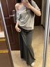 繪詩慧短袖T恤女新款2025年夏季潮流純欲一字肩上衣寬松遮肚子顯瘦半袖 斜肩寬松T恤【灰色】 L 【建議95-110斤】 曬單實拍圖