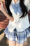 FSHE右瞄瞄jk套裝全套日系學生甜美可愛女學院風jk制服格裙一整套 冰淇淋套裝_白襯衫短袖_襯衫+裙 L 曬單實拍圖
