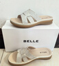 百麗（Belle）閃鉆休閑拖鞋女商同款舒適平跟可外穿拖鞋D6S1DBT5 銀色 39 (245mm) 曬單實(shí)拍圖