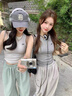 撞色拼接運(yùn)動(dòng)褲女2025新款夏季薄款速干工裝褲寬松闊腿褲拖地褲子 灰色 M 曬單實(shí)拍圖
