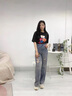 俞兆林（YUZHAOLIN）復古破洞闊腿牛仔褲女2025春夏季新款韓版時尚百搭女裝直筒褲子 藍色 3XL _建議140-160斤 曬單實拍圖