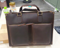 古梵緹（GUFANTI）輕奢牛皮商務(wù)公文包男士手提包真皮電腦包復古郵差包瘋馬皮單肩包 深棕色【真頭層牛皮】 可裝14寸電腦 曬單實(shí)拍圖