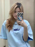 芭芙達妮少年感學(xué)生運動(dòng)套裝女2025夏新款寬松韓版短袖短褲休閑百搭兩件套 藍色上衣+白色短褲 L 【建議96-110斤】 曬單實(shí)拍圖