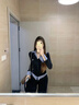 LDBE學(xué)院風(fēng)假兩件長袖t恤女春秋寬松拼接格子設(shè)計感polo領(lǐng)上衣內(nèi)搭潮 黑色 M 【90-110斤】 曬單實拍圖