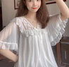 JIOESC2025年新款莫代爾睡裙公主風(fēng)宮廷風(fēng)網(wǎng)紗睡衣夏季大碼可外穿家居服 V領(lǐng)蕾絲花朵 公主睡裙 L 【110-130斤】 曬單實(shí)拍圖