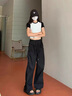 FitonTon工裝褲女2025秋季新款抽繩褶皺高腰寬松休閑垂墜感直筒休閑褲女 曬單實(shí)拍圖