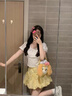 派吉鯊碎花黃色花苞裙半身裙女2025新款夏季松緊高腰荷葉邊a字蛋糕短裙 黃色 S 曬單實(shí)拍圖