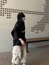 UUCSCC嘻哈高街墊肩高領(lǐng)短袖寬松設計感oversize麂皮五分袖T恤男 黑色 120-150為童裝尺碼 L  130-150斤 曬單實(shí)拍圖