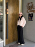 Teenie Weenie【涼感】小熊休閑褲女2025年夏季新款寬松直筒休閑長褲冰絲褲 黑色 S 曬單實(shí)拍圖
