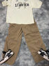 STARTER25春夏新品美式復古運動(dòng)球衣風(fēng)短袖T恤男女情侶寬松印花 淺卡其 L 曬單實(shí)拍圖