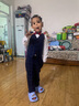 ELPA男童禮服花童馬甲套裝兒童小西裝英倫西服演出服西服套裝春夏秋 中藍(lán)橘格馬甲4件套 110碼 身高100-110cm 重32-38斤 曬單實(shí)拍圖