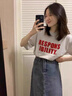 EPET小個(gè)子毛邊半身裙女夏季復(fù)古百搭牛仔裙高腰a字包臀裙中長款裙子 藍(lán)色 M 95-105斤 曬單實(shí)拍圖