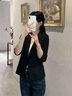 皮爾卡丹（pierre cardin）小西裝外套女夏季薄款休閑2025新款短款小個子七分袖亞麻中袖西服 A款-黑色西裝 XL 曬單實拍圖
